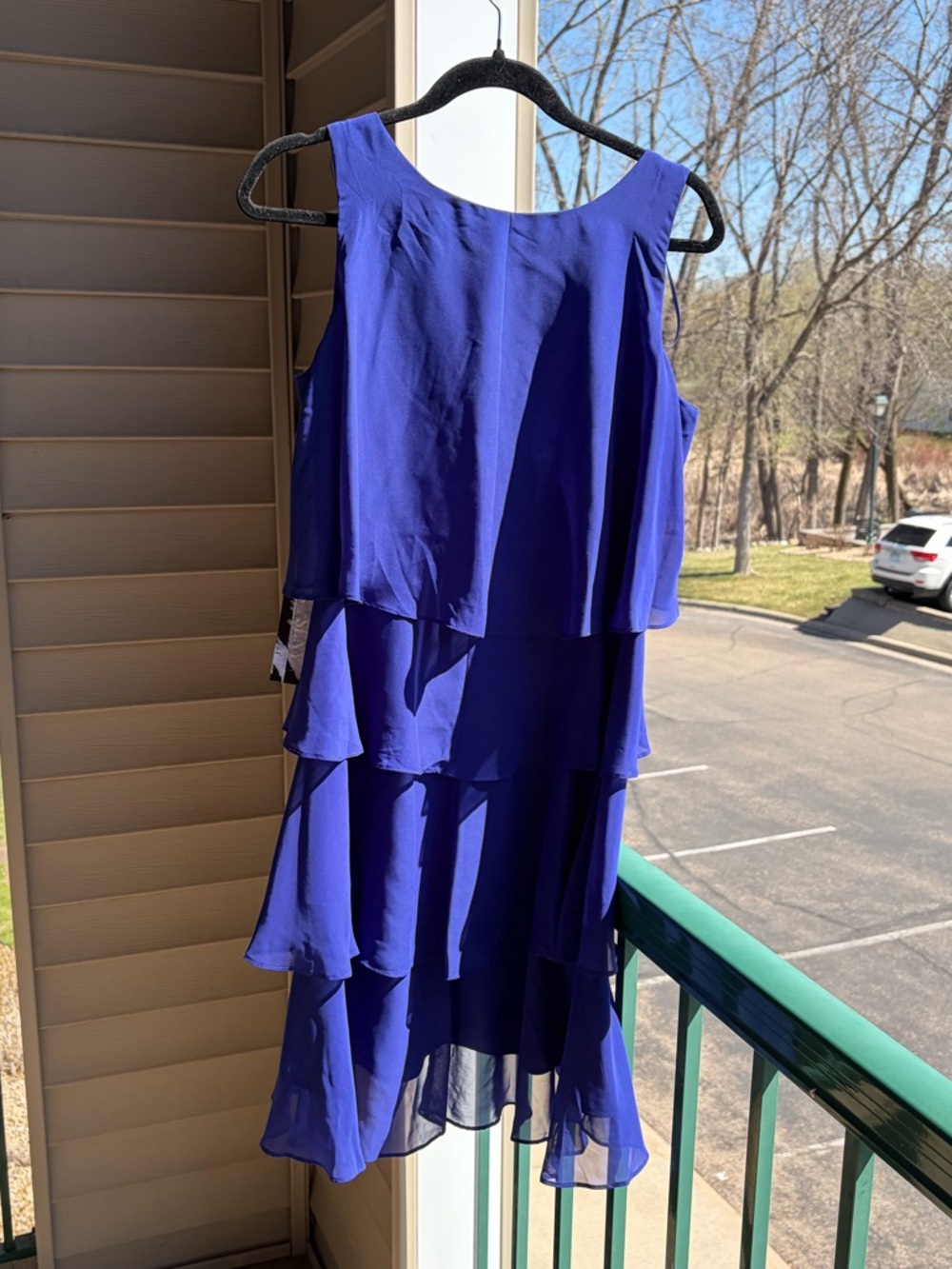 🆕🫐SLNY Blue Layered Chiffon Dress Size 6 Ruffle Cocktail Party Wedding Guest - Picture 5 of 16